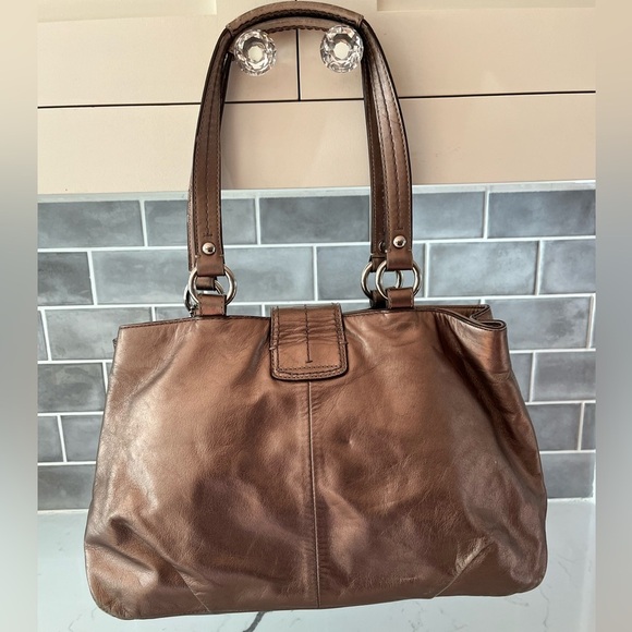 COACH Soho Buckle Caryall Metallic Bronze Gold Shoulder Handbag Boho - Picture 3 of 16